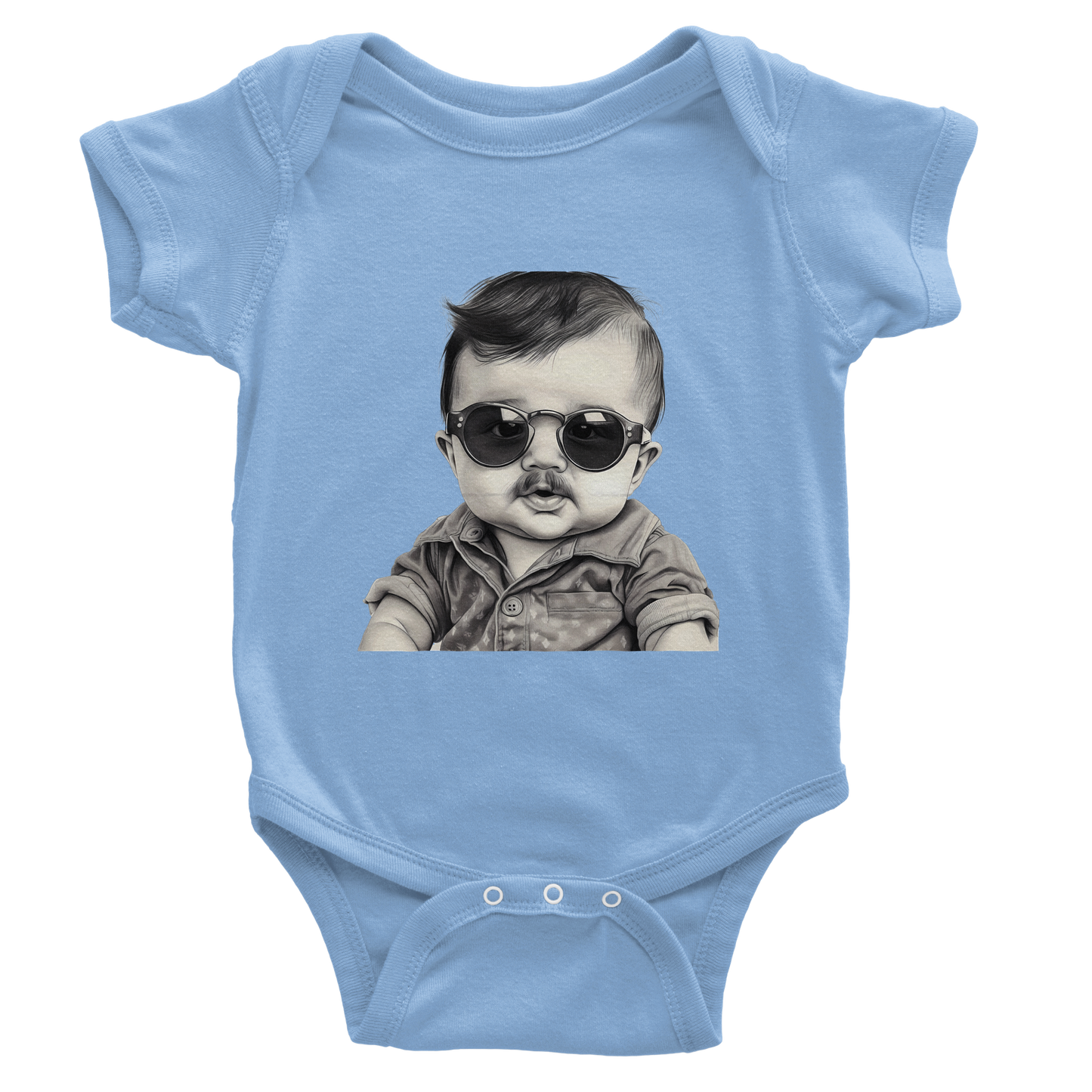 Little Boss: Funny Baby Onesie with Mustache and Sunglasses