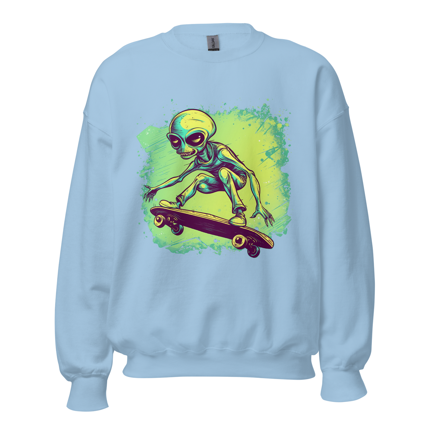 Cosmic Skater: Retro Graphic Sweatshirt with an Alien Twist