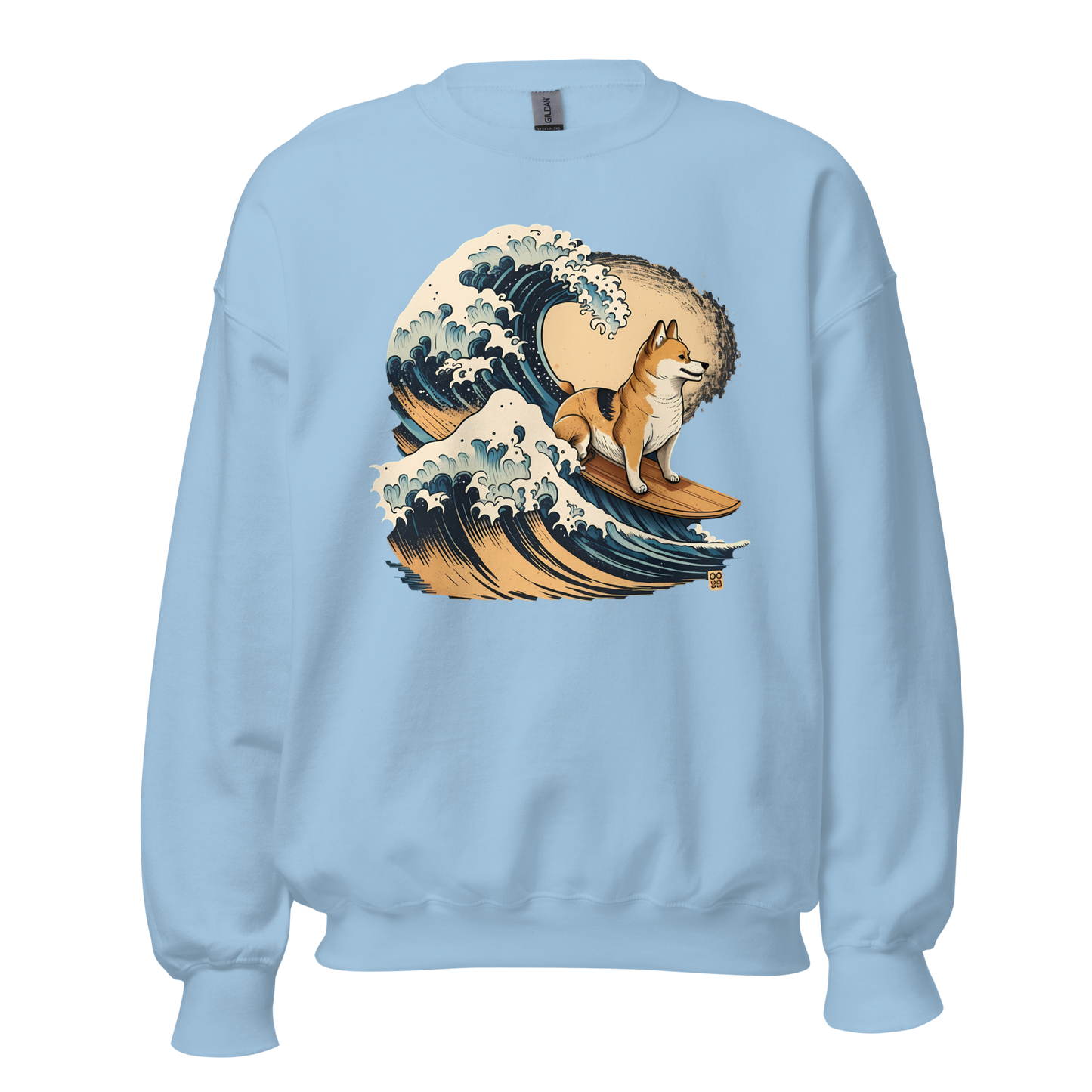 Surfing Shiba Inu: Retro Graphic Sweatshirt Riding the Great Wave